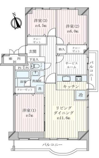 メゾン千里丘2番街G棟4F 間取り図